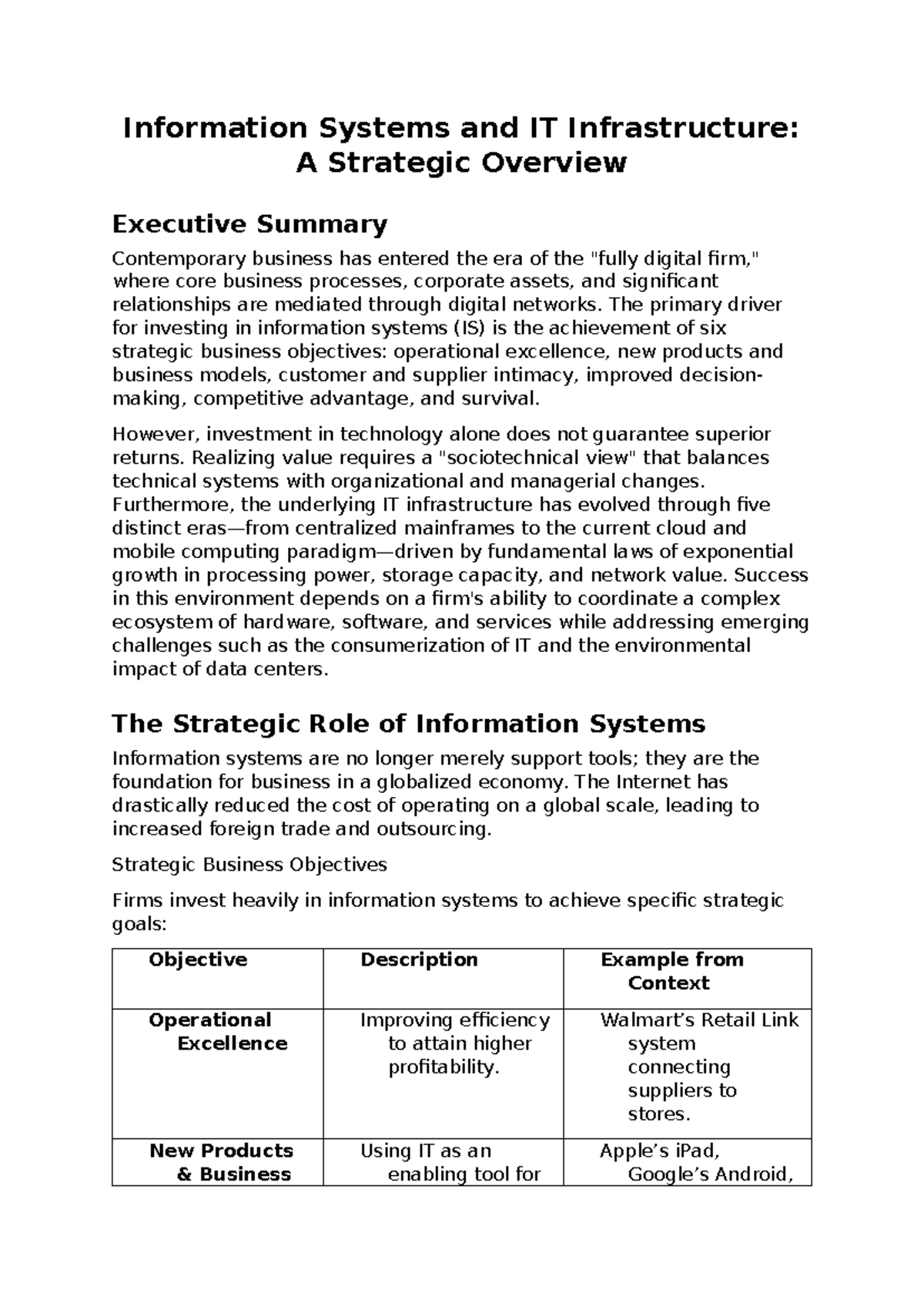 Information Systems & IT Infrastructure: Strategic Overview (213) - Studocu