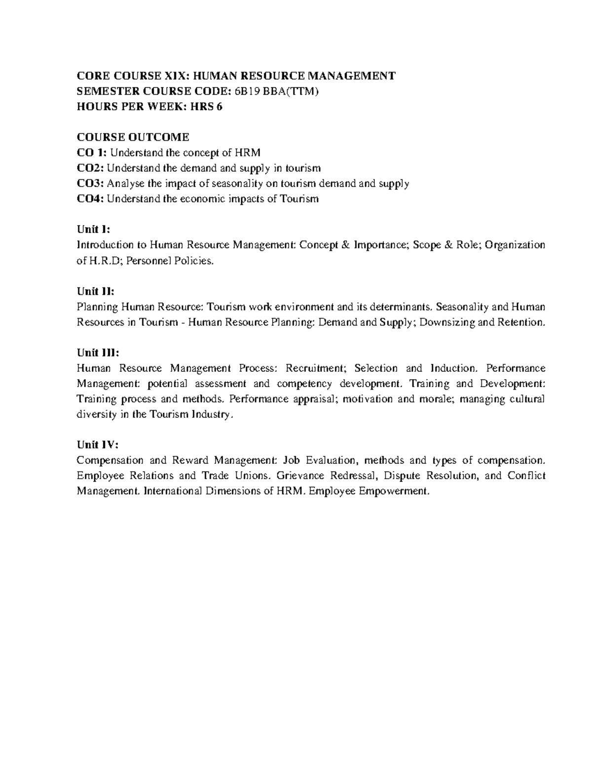 HRM Final Study Notes - BBA(TTM) 6B19: Key Concepts & Processes - Document Preview