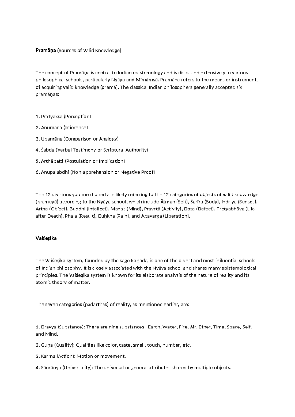 ITCS 101: Pramāṇa and Indian Epistemology Overview Notes - Studocu