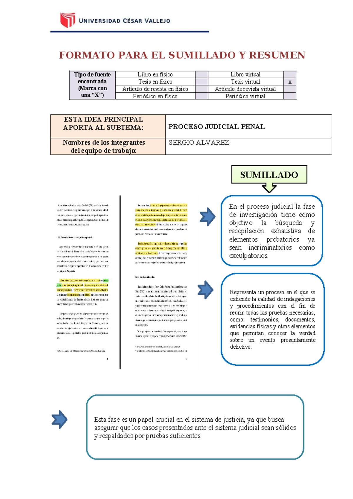 Formato de Sumillas y Resumen en Proceso Judicial Penal (CPP) - Studocu