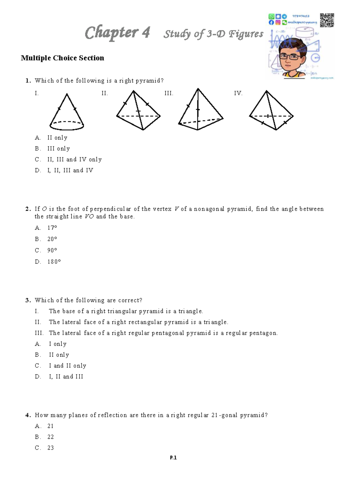 S3 CH4 Study of 3D Figures: Multiple Choice Questions - Studocu