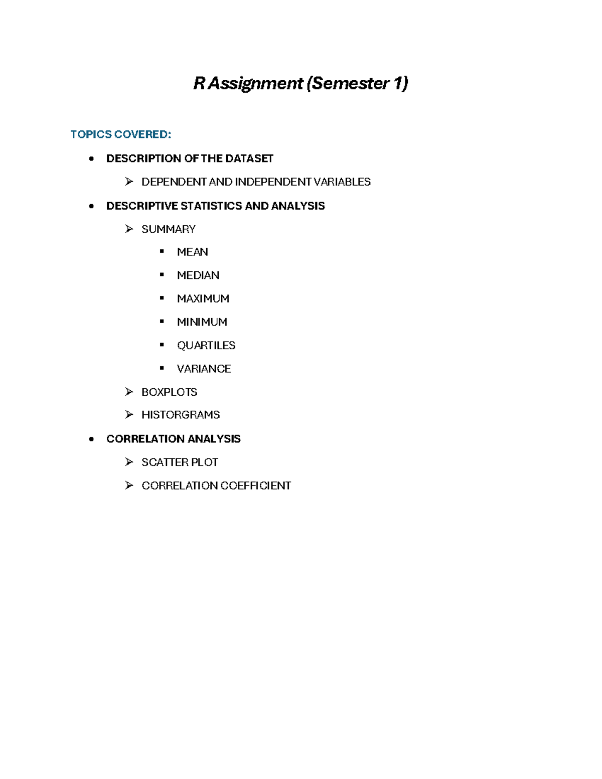 R Assignment Final Document - Analysis and Visualization (Sem 1) - Studocu