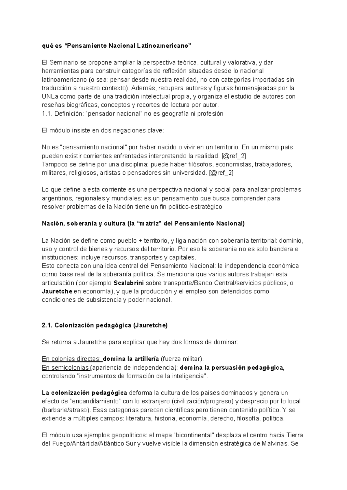 Resumen del Pensamiento Nacional en América Latina (NAC 101) - Studocu