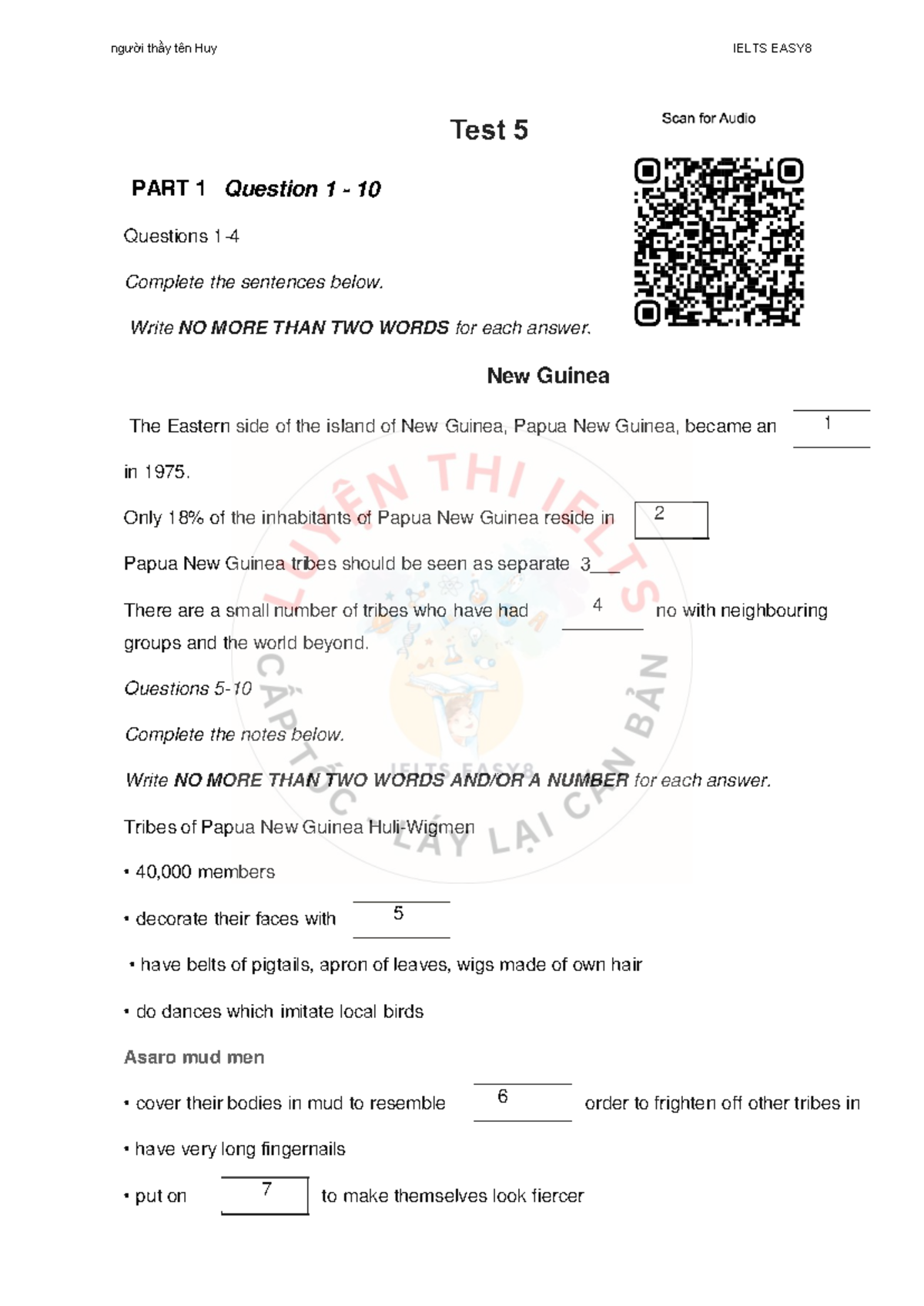 người thầy tên Huy IELTS EASY8 Test 5 Reading Passage Questions and ...