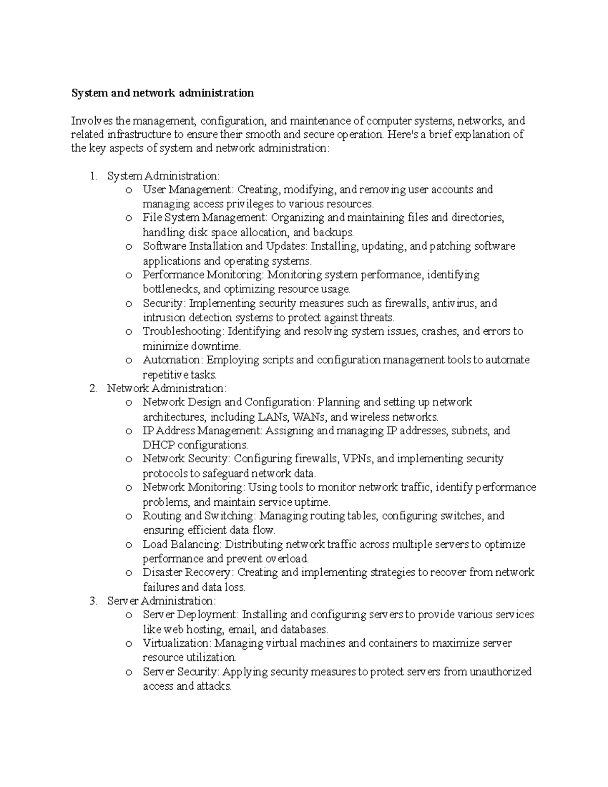 System and Network Administration Overview and Key Concepts - Studocu