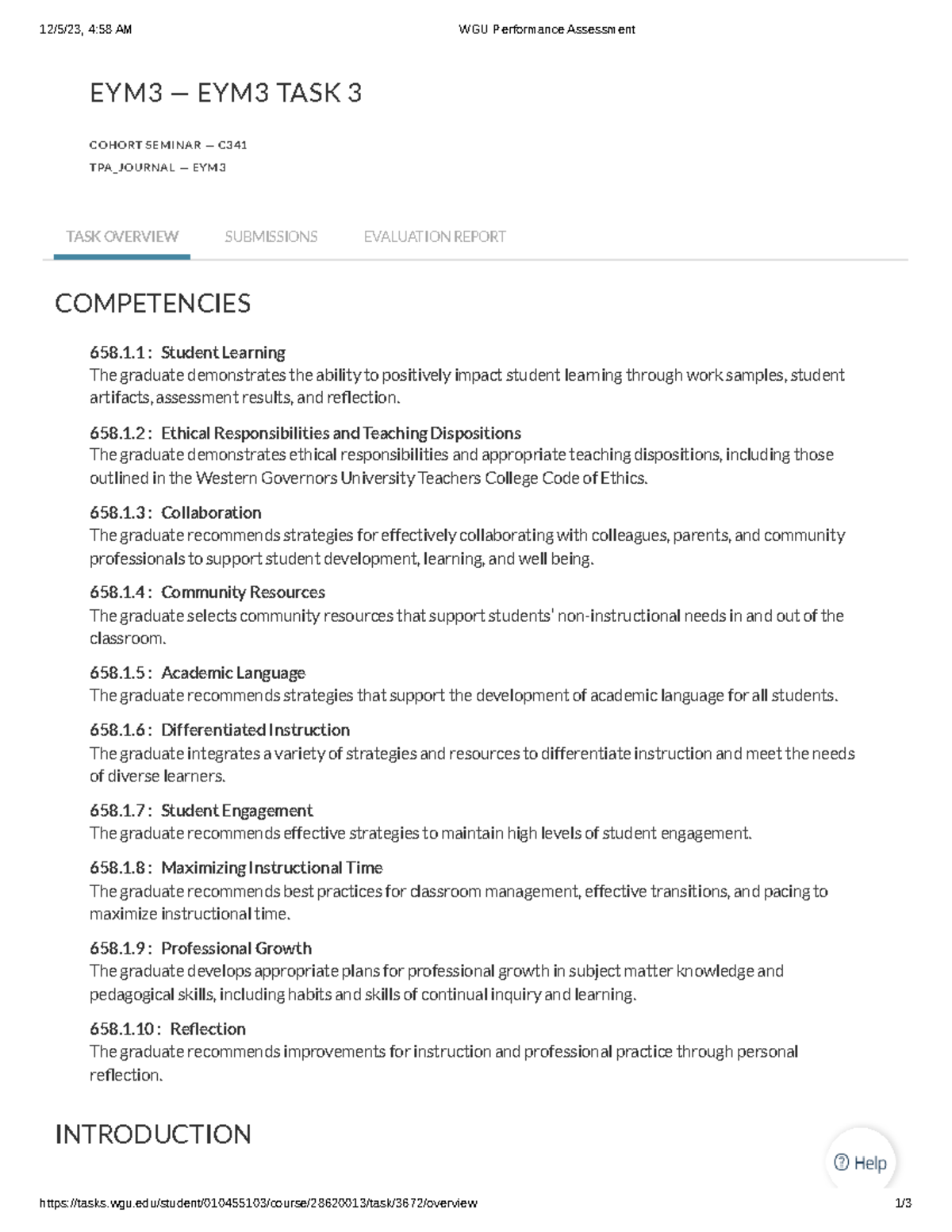 EYM3 Cohort Seminar Task 3 - Performance Assessment Overview - Studocu