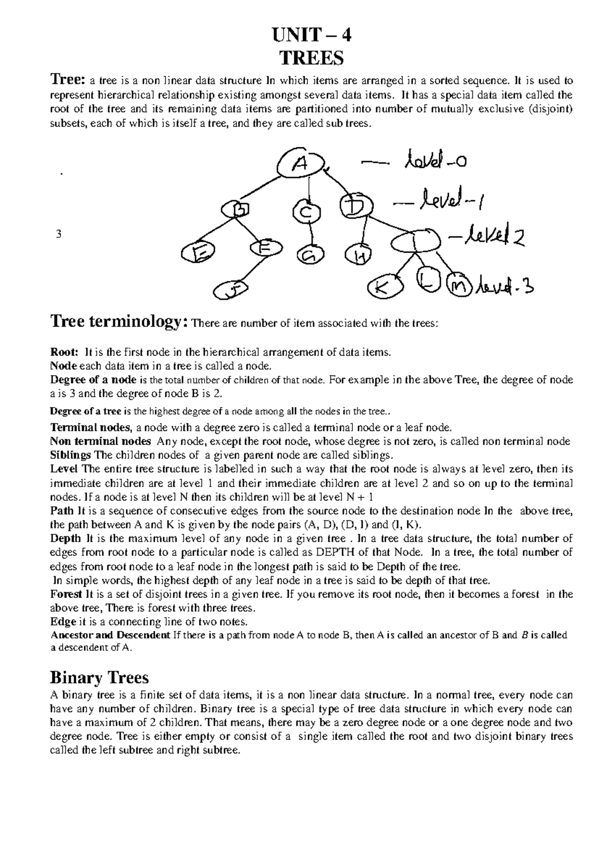 DS-UNIT 4: Understanding Trees and Binary Tree Traversals - Studocu