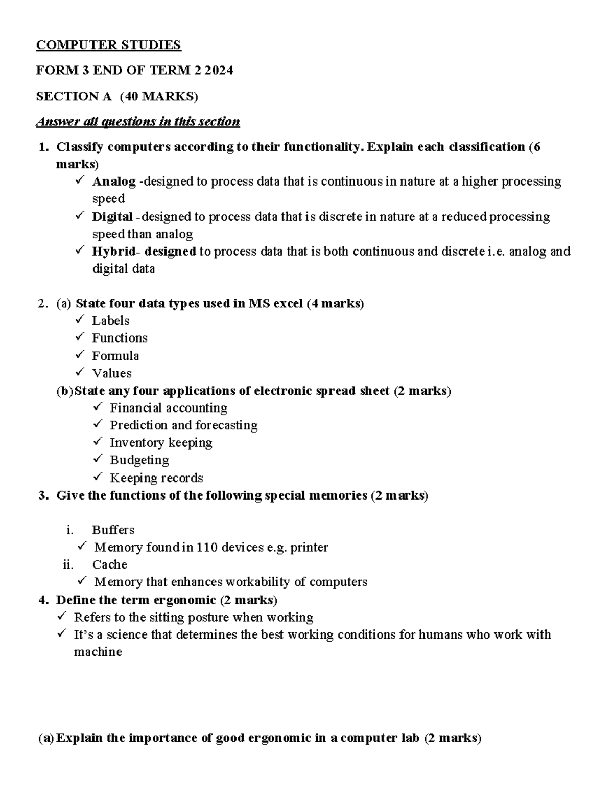 Computer Studies F3T2 PP1 MS - COMPUTER STUDIES FORM 3 END OF TERM 2 ...