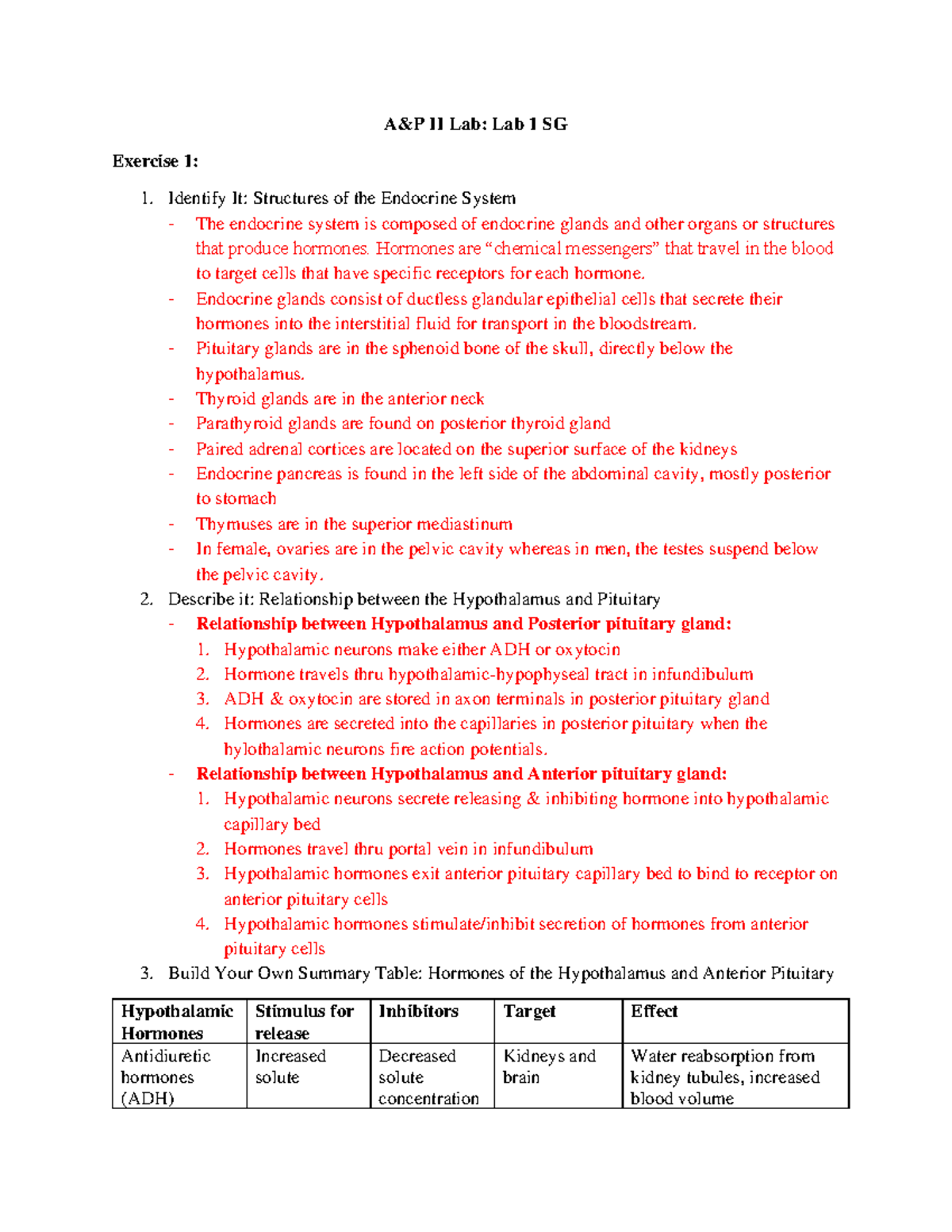 A&P II Lab 1 Study Guide: Endocrine System Overview - Studocu