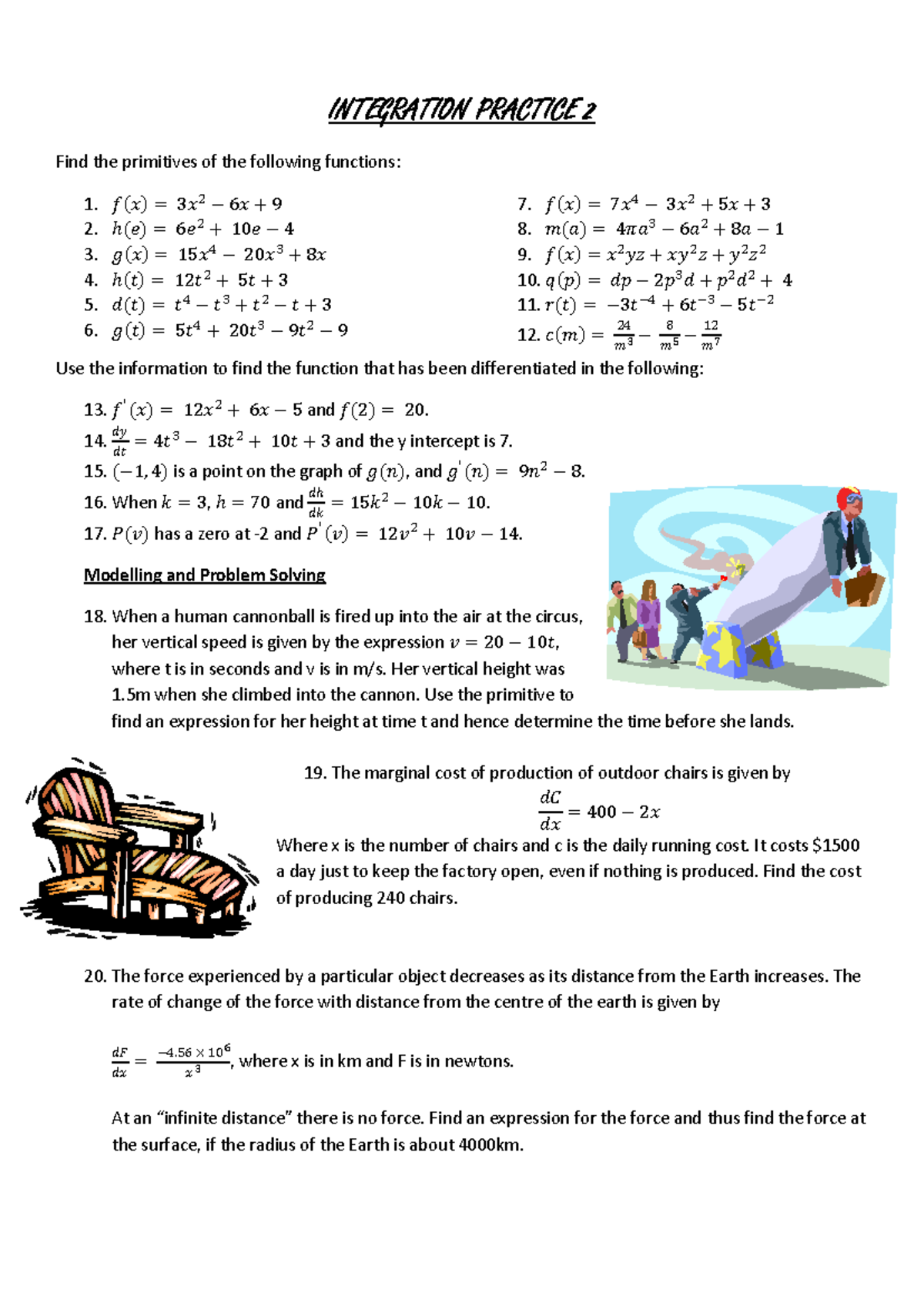 Integration Practice 2: Finding Primitives of Functions - Studocu