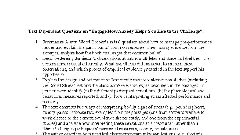 CH 4 Reflection Questions: Understanding Anxiety's Role in Performance ...