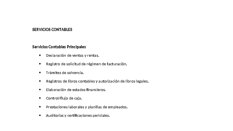 Servicios Contables y Legales: Principales Ofrecidos - Studocu