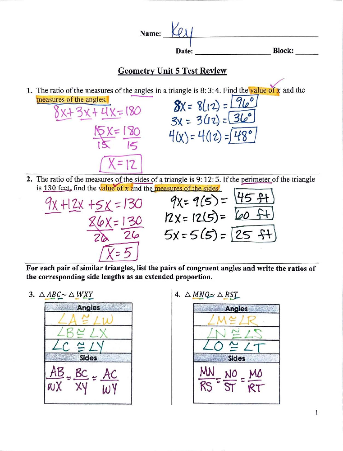 Geometry+Unit+5+Test+Review+Spring+2025+Key - Name: Key Date: Block ...