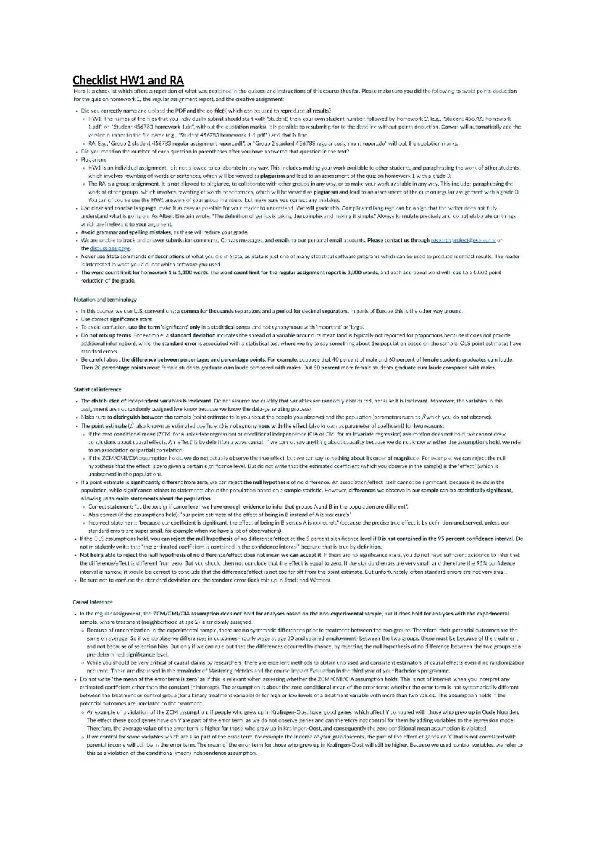 Checklist for HW1 and RA: Key Points to Avoid Deductions - Studeersnel