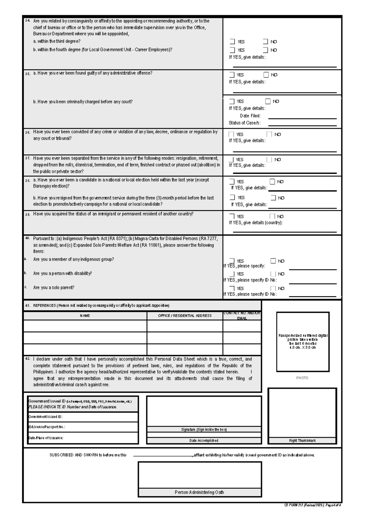 CSC PDS Revised 2025: Personal Data Sheet Page 4 Details - Studocu