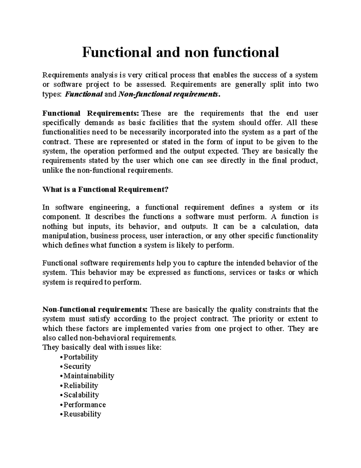 Functional and Non-Functional Requirements Analysis: Key Insights - Studocu