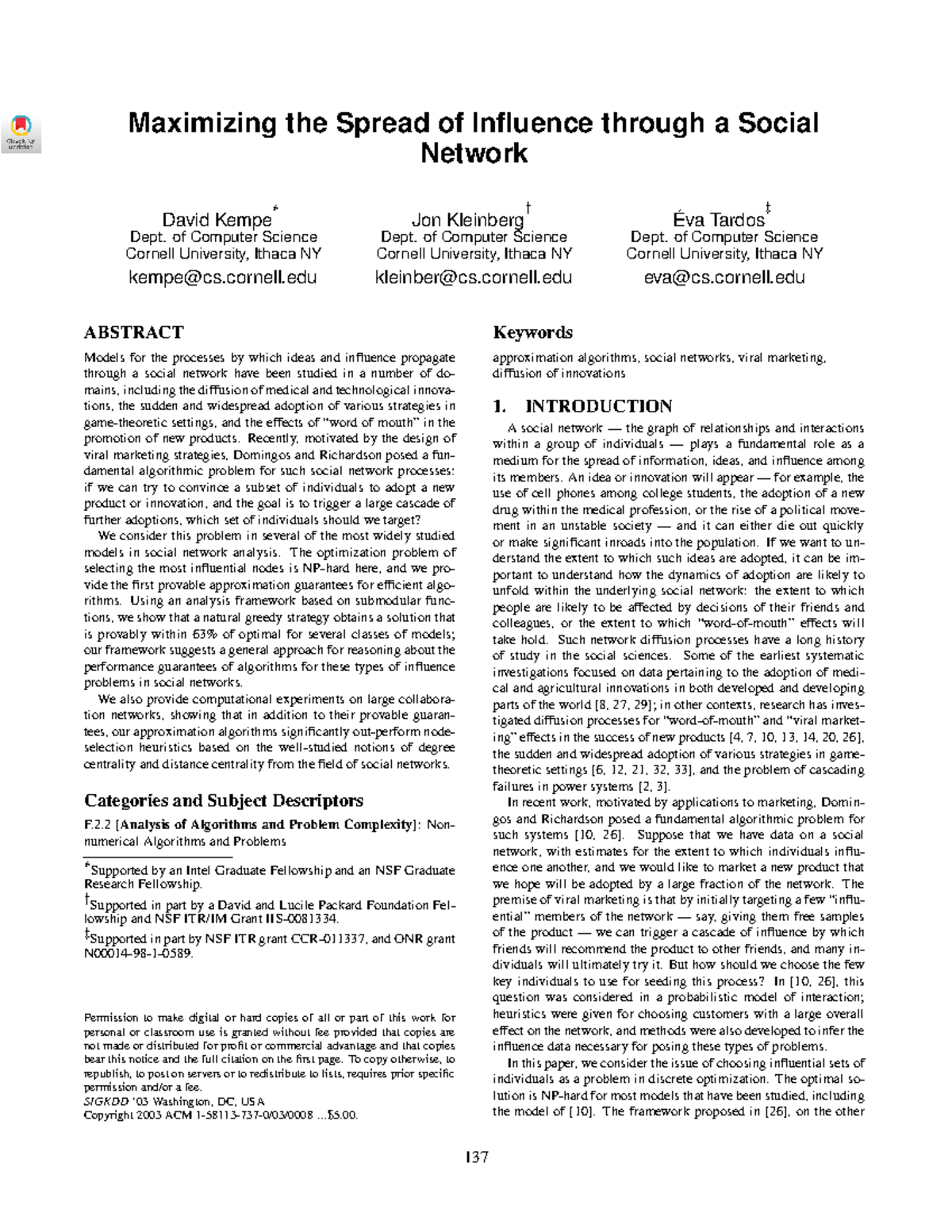 "Approximation Algorithms for Influence Maximization in Social Networks ...