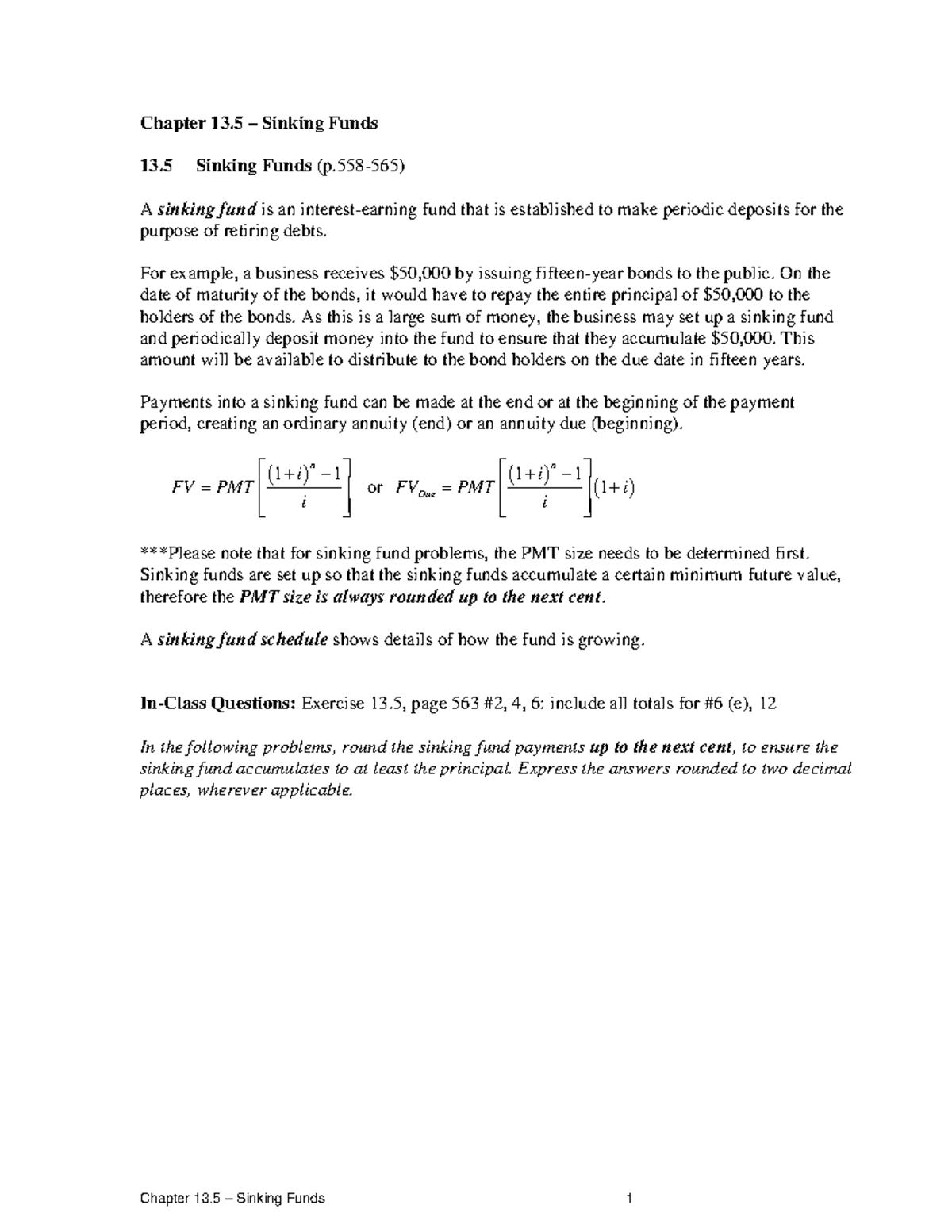 Chapter 13.5 - Sinking Funds solutions for students - Chapter 13 ...
