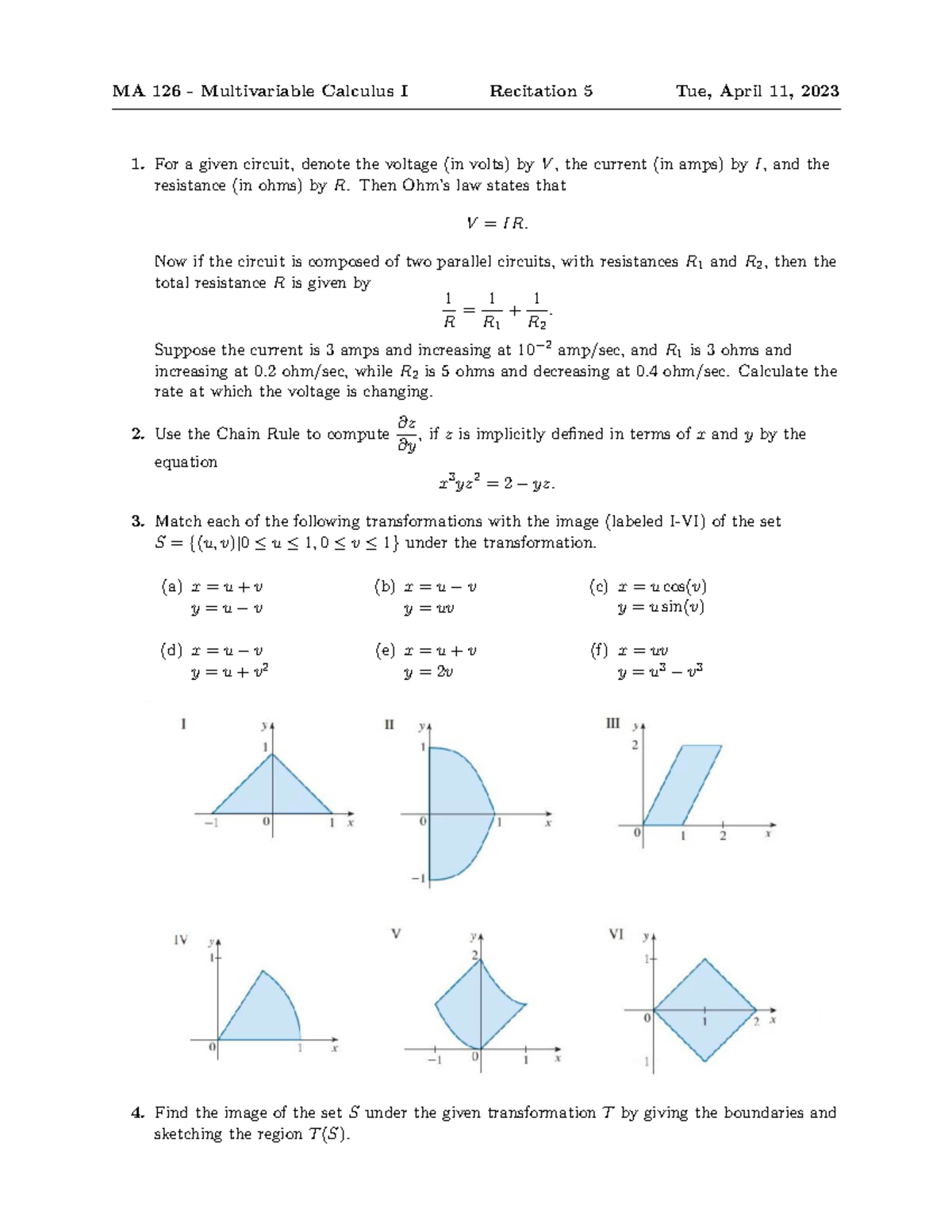 MA126 22S2 Rc5 - Recitation 5 solutions - MA 126 - Multivariable ...