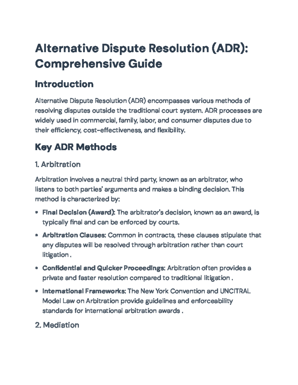 Final Exam Notes: Alternative Dispute Resolution (ADR) Overview ...