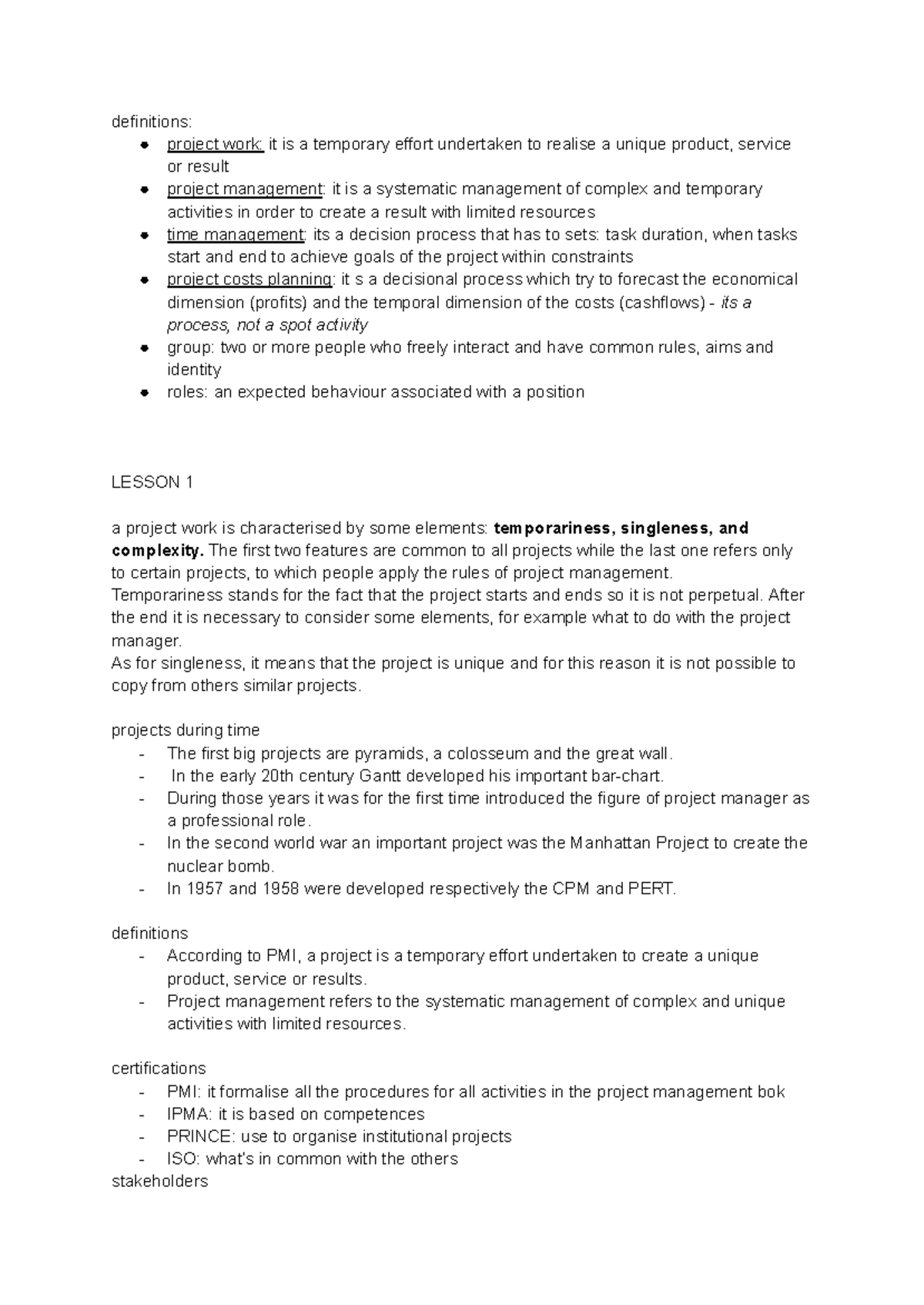 Project Management Concepts and Definitions: Lesson 1-6 - Studocu