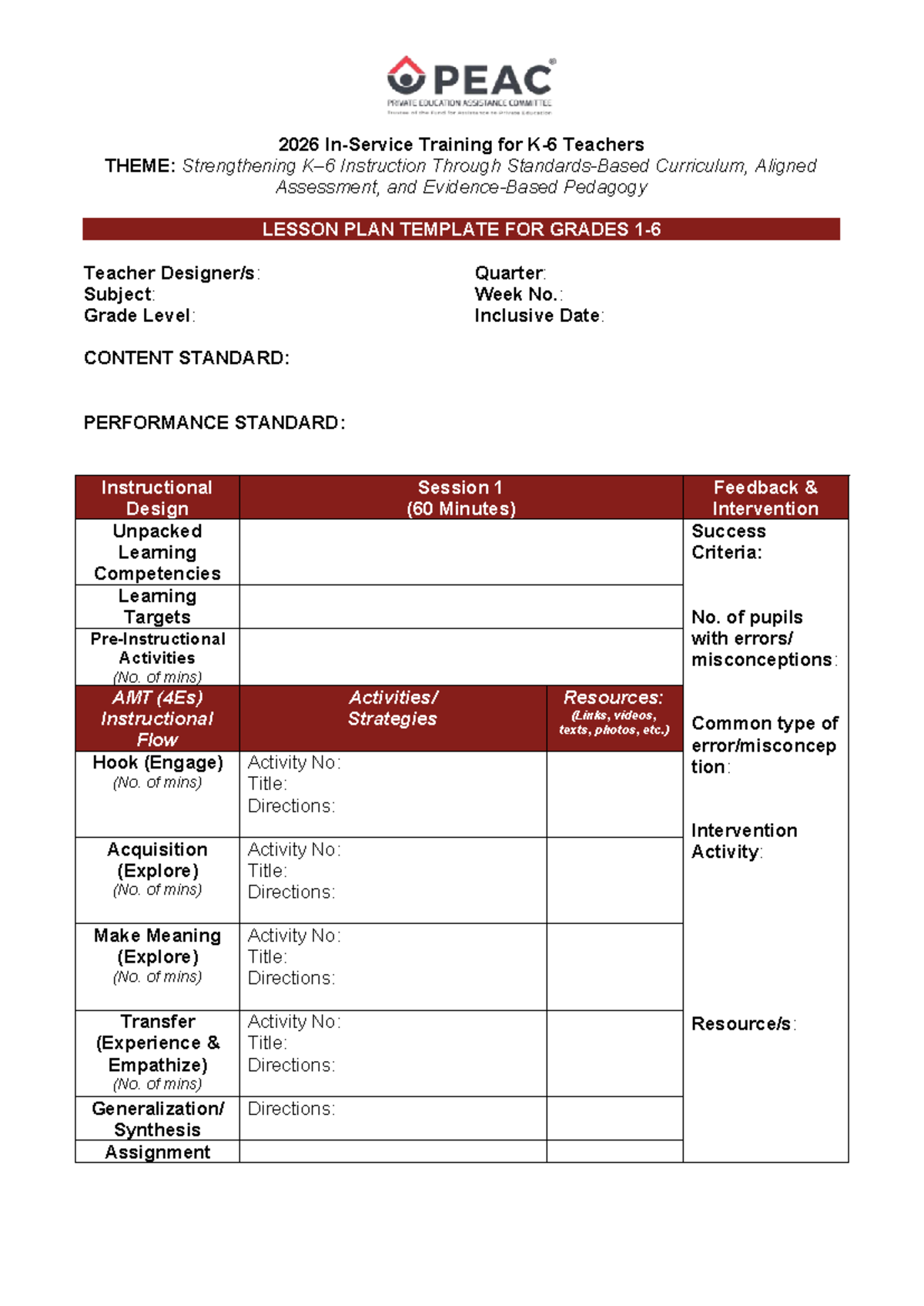 S4 T15 Lesson Plan Template for Grades 1-6: Curriculum & Assessment ...