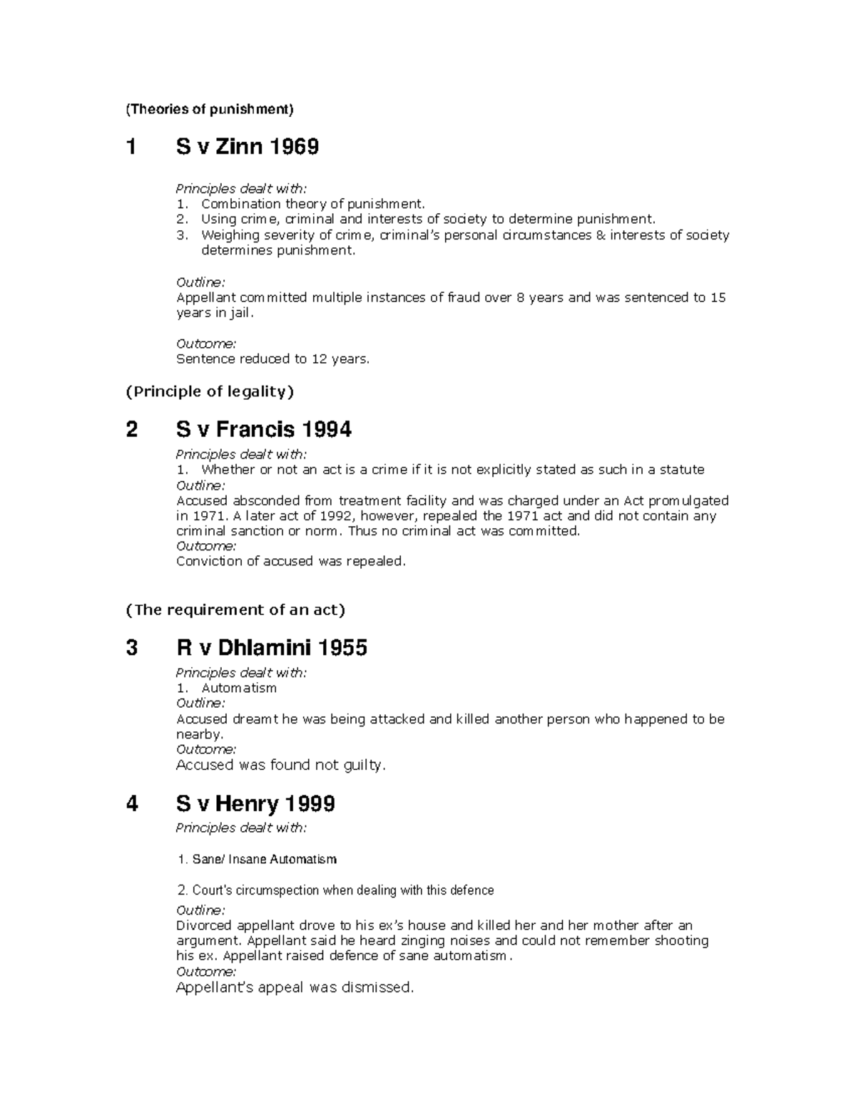 CRW2601 Case Summary: Theories of Punishment and Legal Principles - Studocu