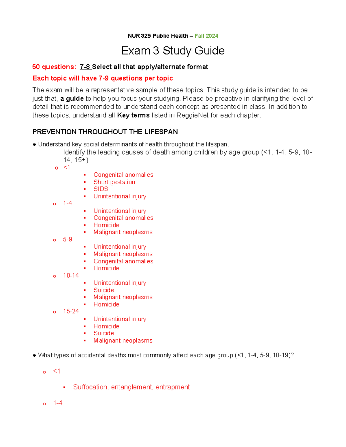 Exam 3 Study Guide for NUR 329 Public Health - Fall 2024 - Studocu