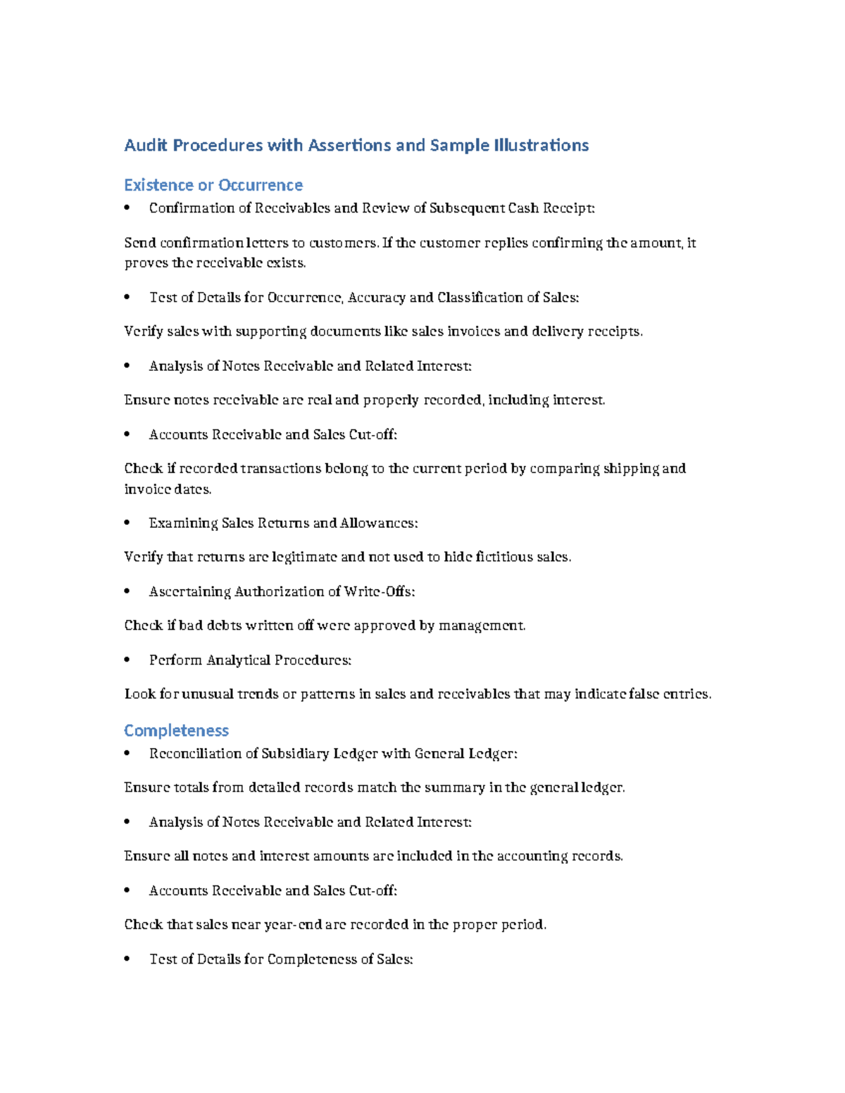 Audit Procedures & Assertions: Existence, Completeness, Accuracy in ...