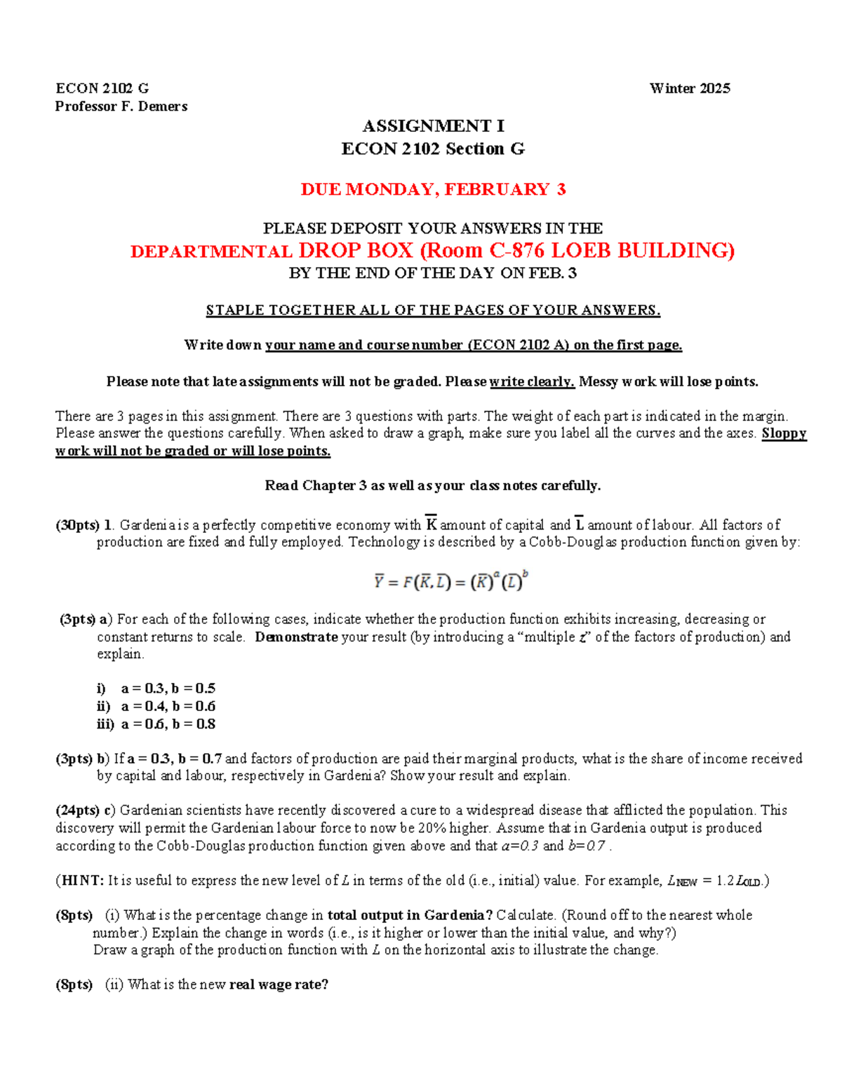 Assignment 1 - ECON 2102 G Winter 2025: Detailed Analysis & Questions ...