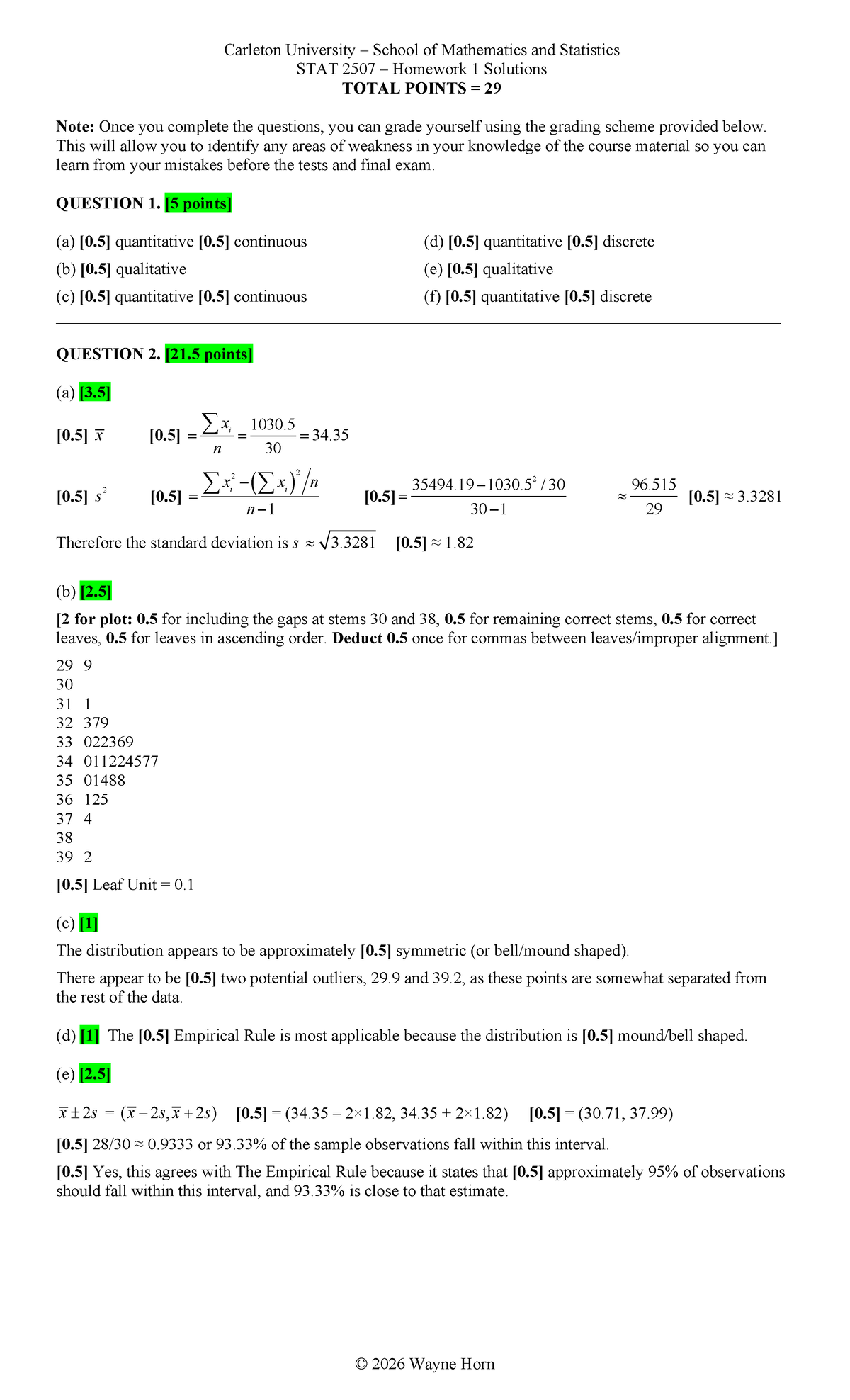 STAT 2507 Homework 1 Solutions and Grading Guide - Studocu
