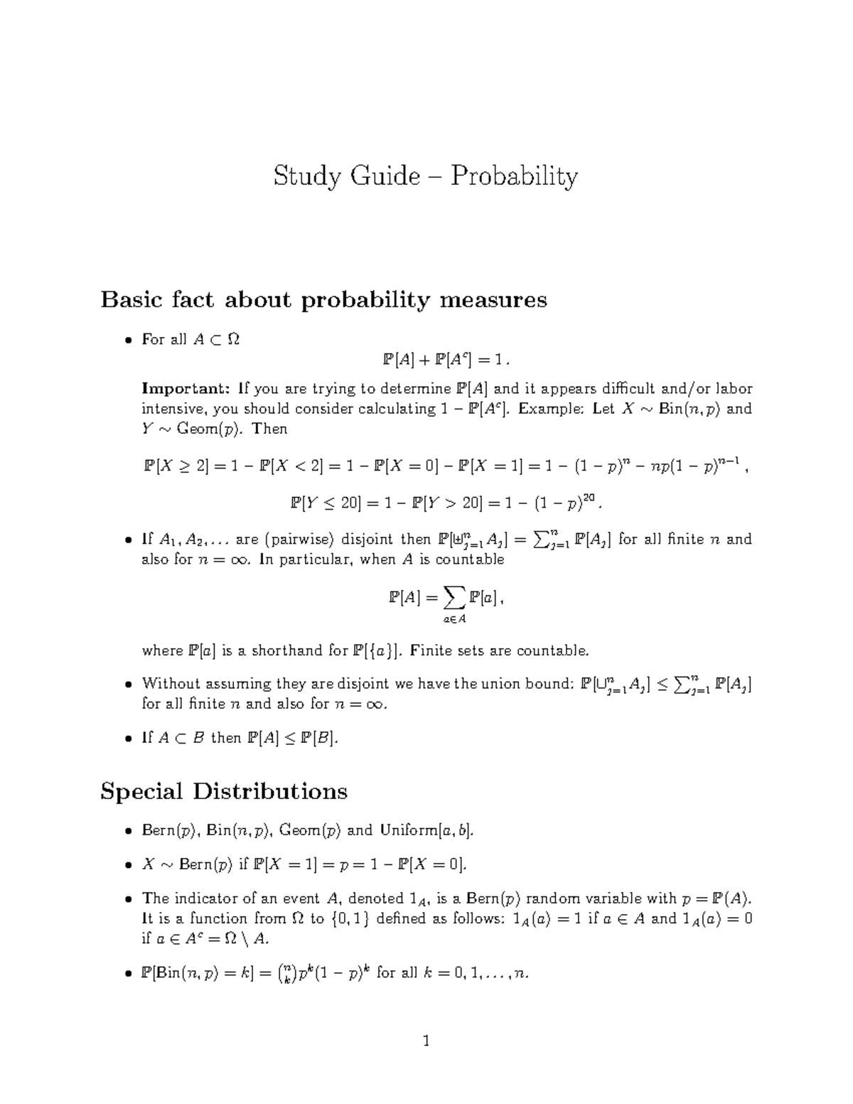 Study Guide: Probability Concepts and Measures (Course Code: 2024 W1 ...