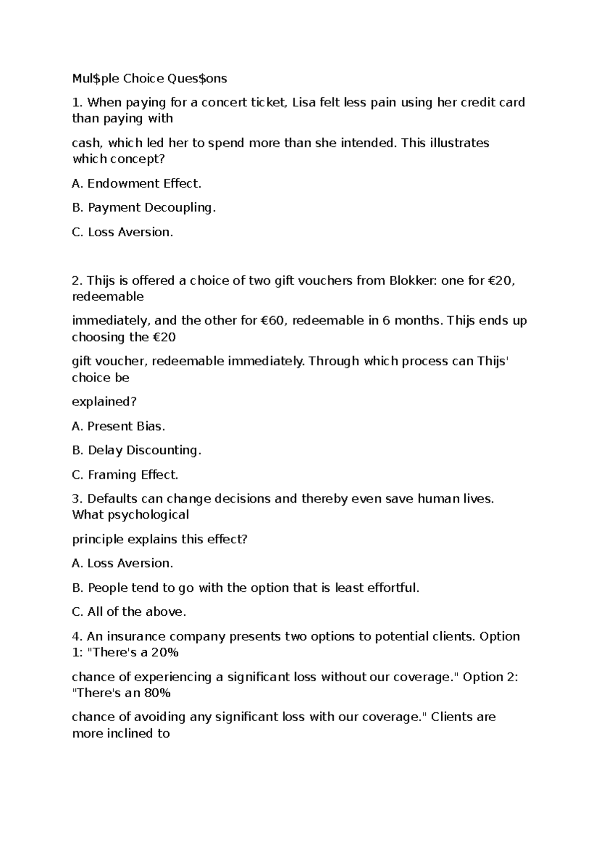 BDM Mock Exam: Multiple Choice Questions on Decision-Making Concepts ...