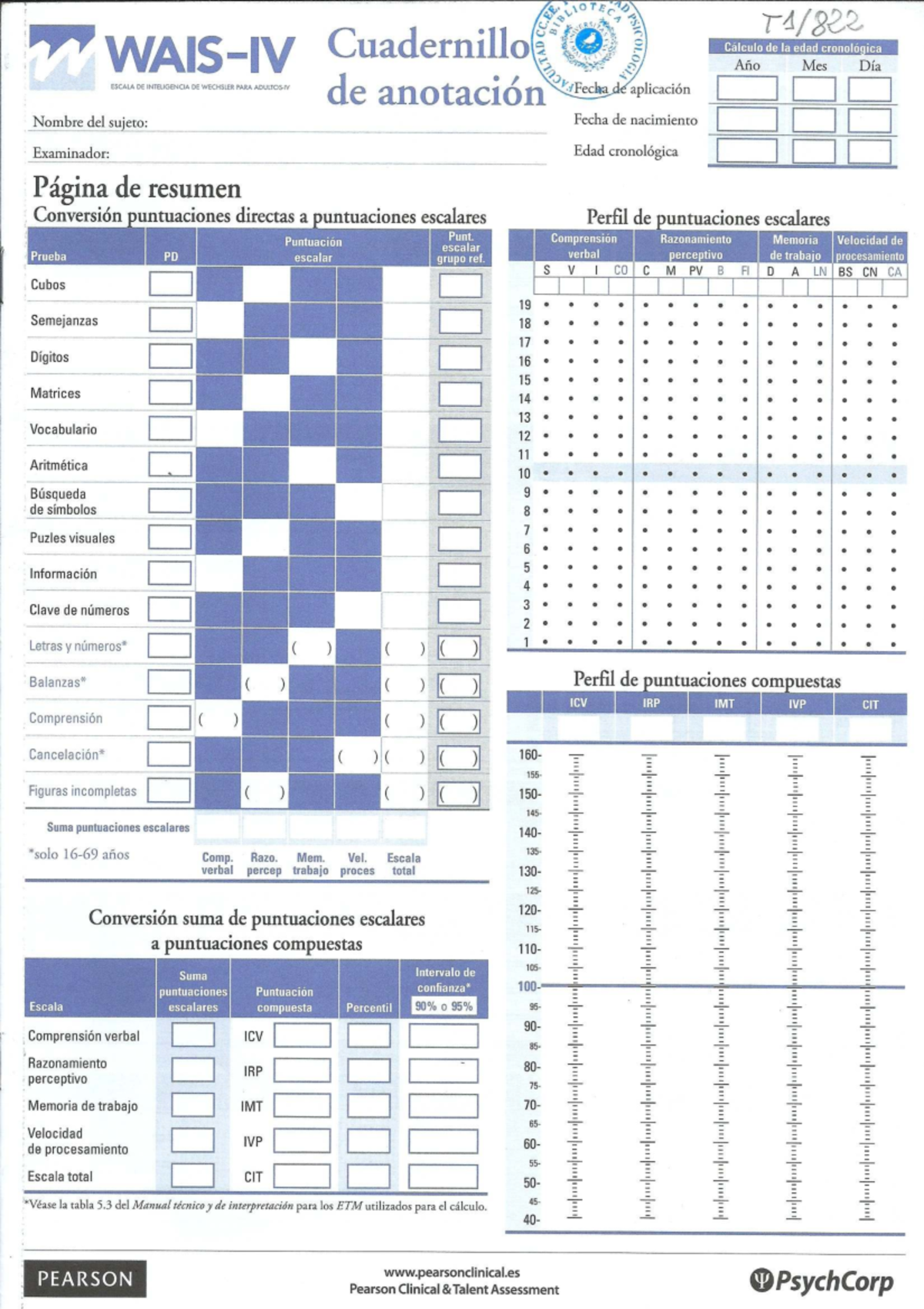 WAIS-IV Cuadernillo de Anotación y Análisis de Resultados - Document Preview