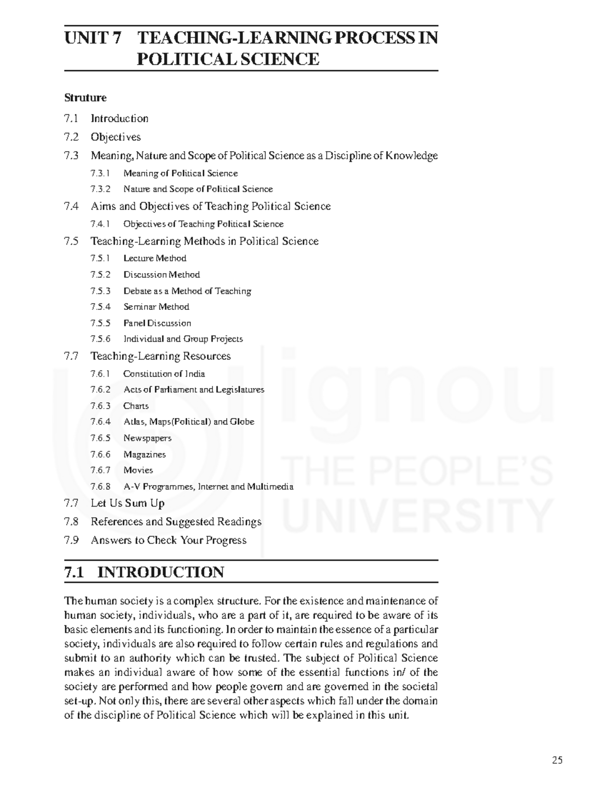 UNIT 7: PROCESSES IN POLITICAL SCIENCE - MEANING, SCOPE, AND TEACHING ...