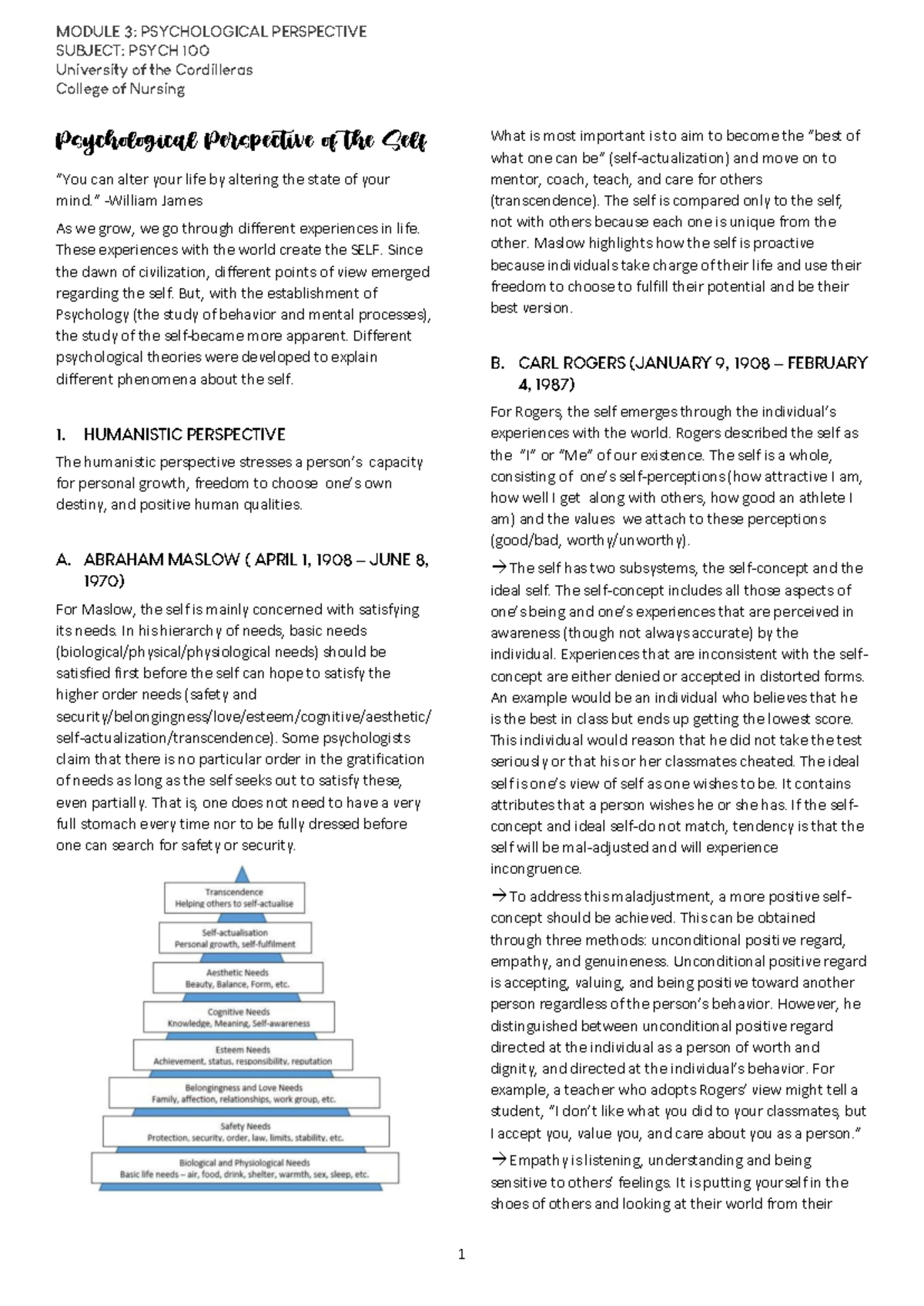 Topic 3 Psychological Perspective - MODULE 3: PSYCHOLOGICAL PERSPECTIVE ...