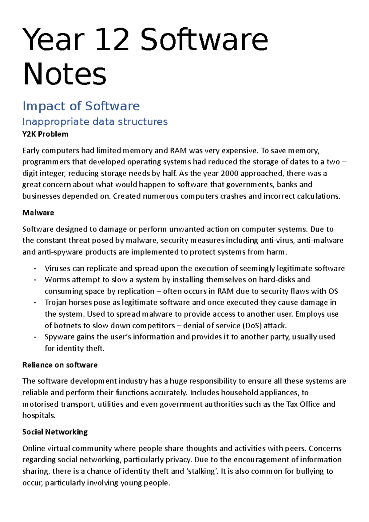 SDD HSC Year 12 Software Full Notes on Development & Impact - Studocu