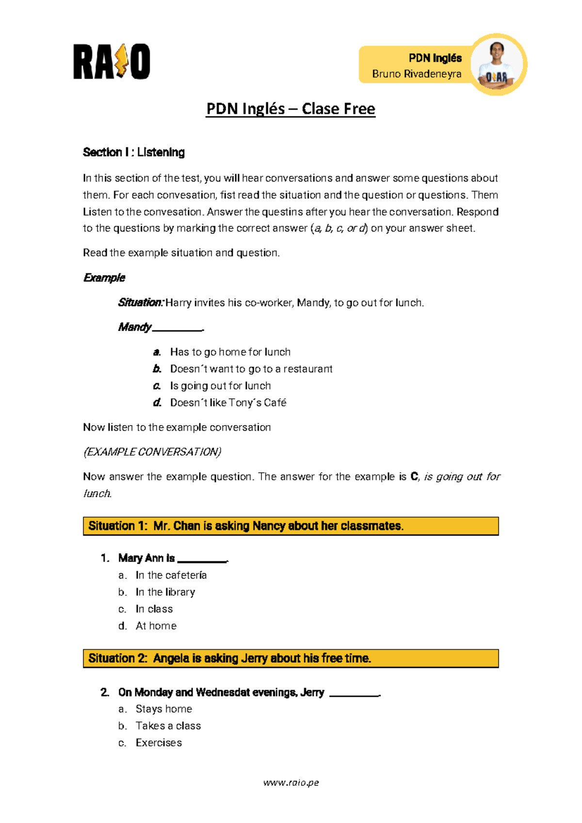 PDN Inglés Listening & Reading Repaso FREE RAIO2023 Guide - Studocu