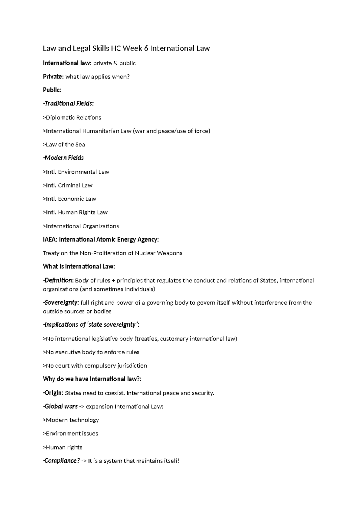 Law and Legal Skills HC Week 6: Exploring International Law Concepts ...