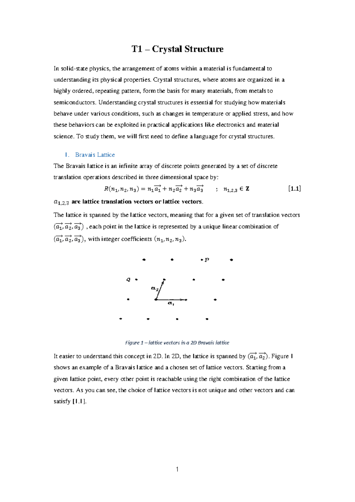T1 - Crystal Structure - Summary - T 1 – Crystal Structure In solid ...