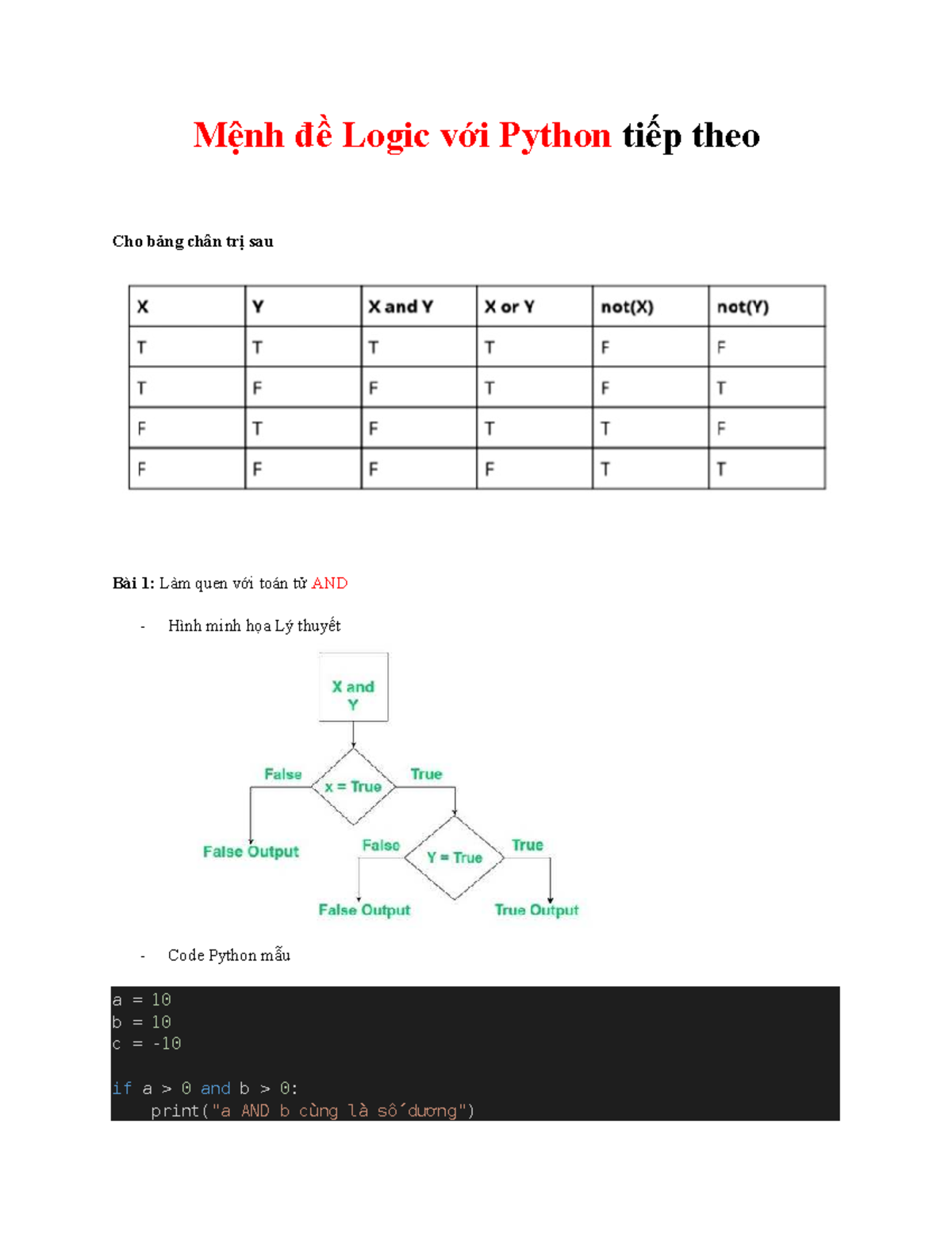 Thực tập Tuần 3: Mệnh đề Logic với Python - Tiếp theo - Studocu