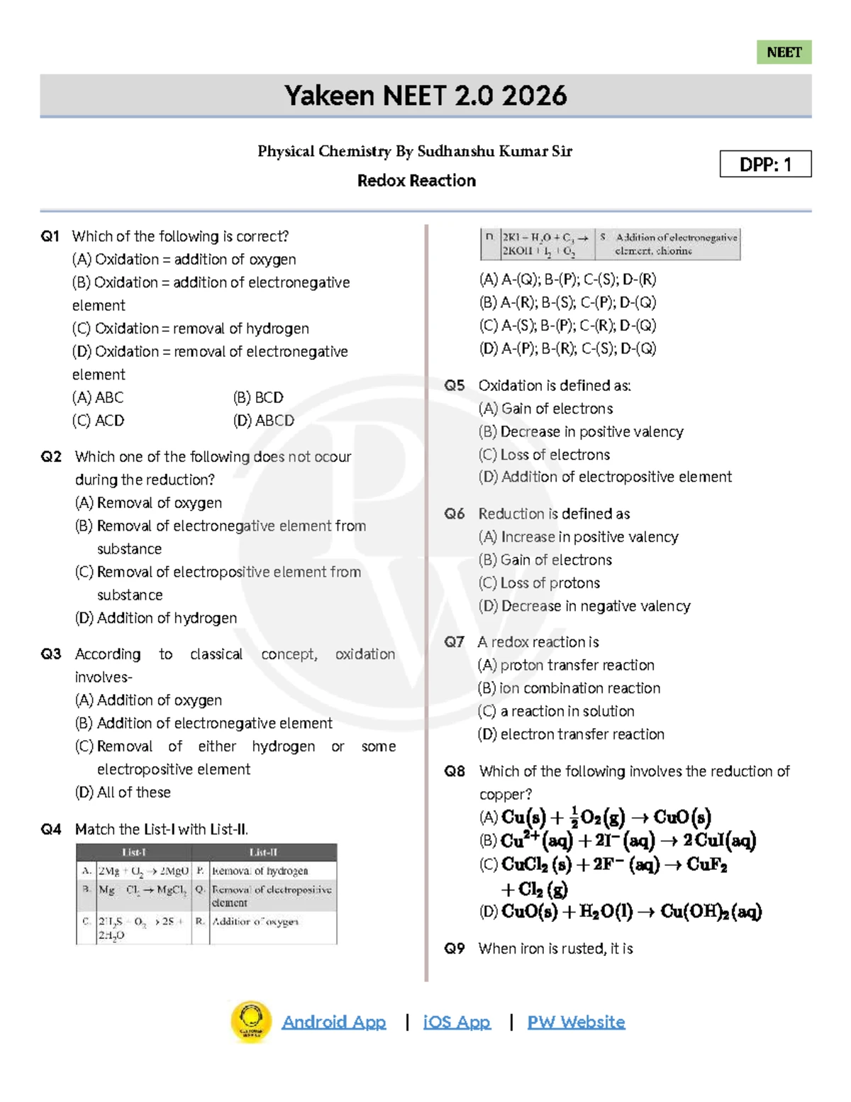 Redox Reaction Notes for NEET 2026 - Physical Chemistry by Sudhanshu ...