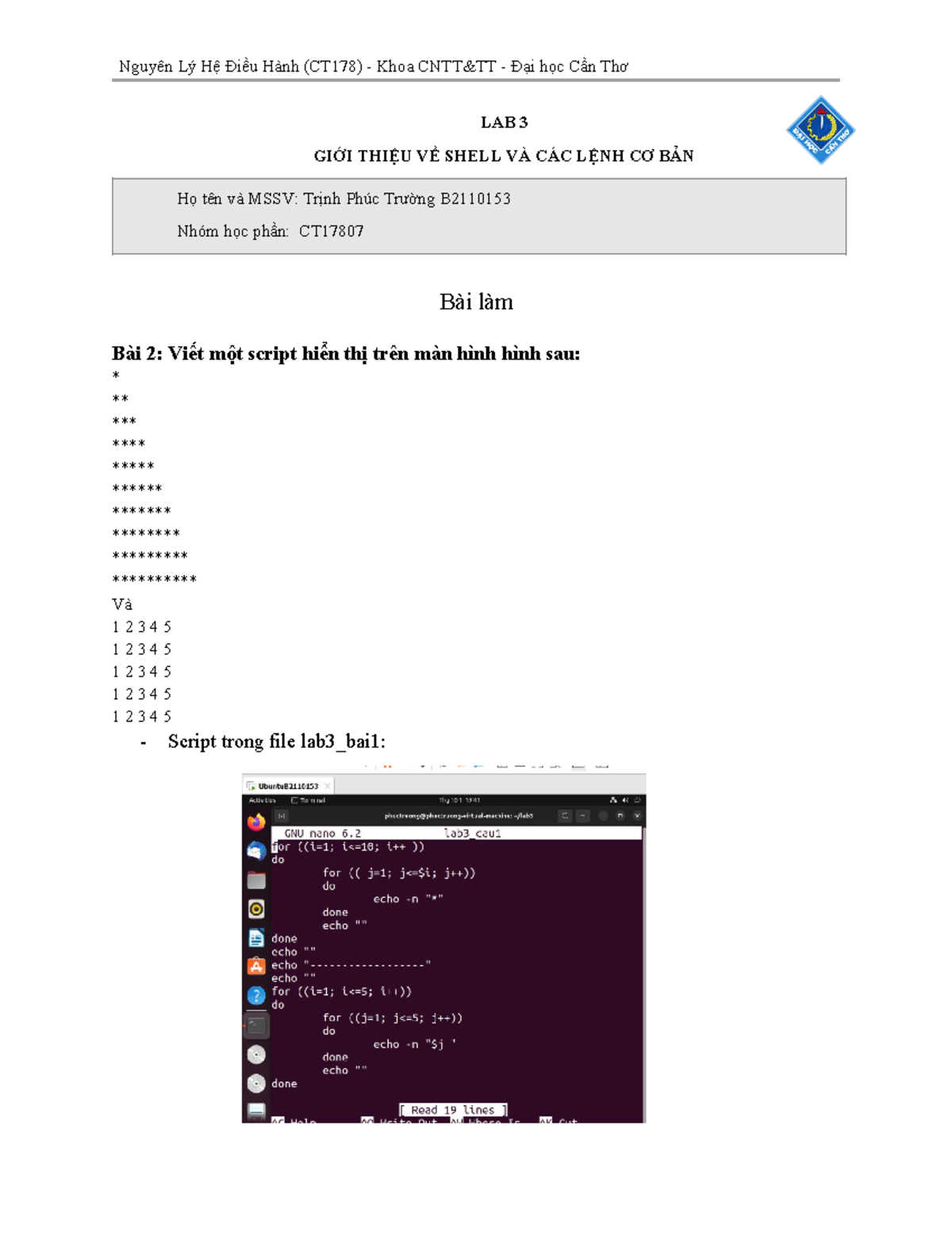 Lab 3 - Các Lệnh Shell Cơ Bản và Viết Script Nguyên Tắc - Studocu