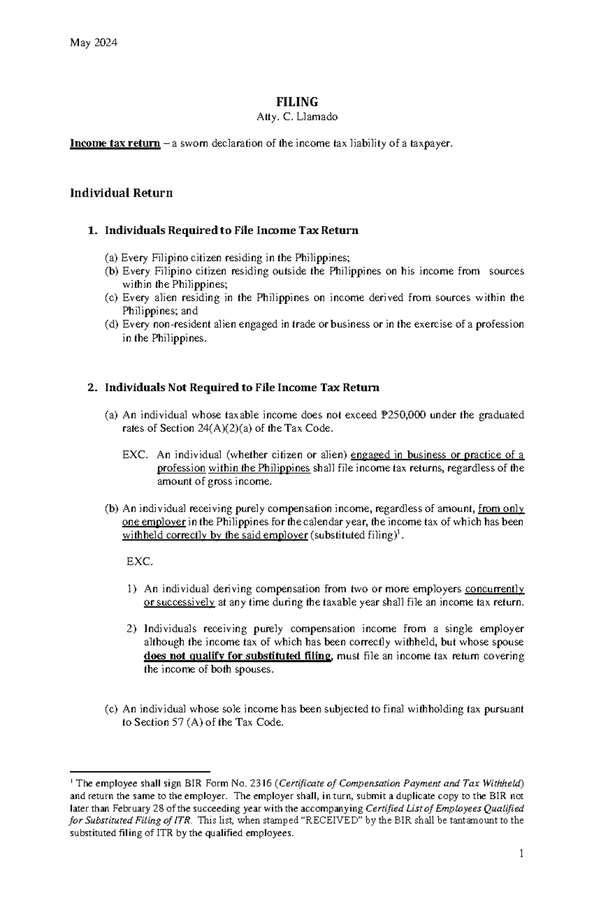 May 2024 Income Tax Return Filing Guidelines for Individuals and ...