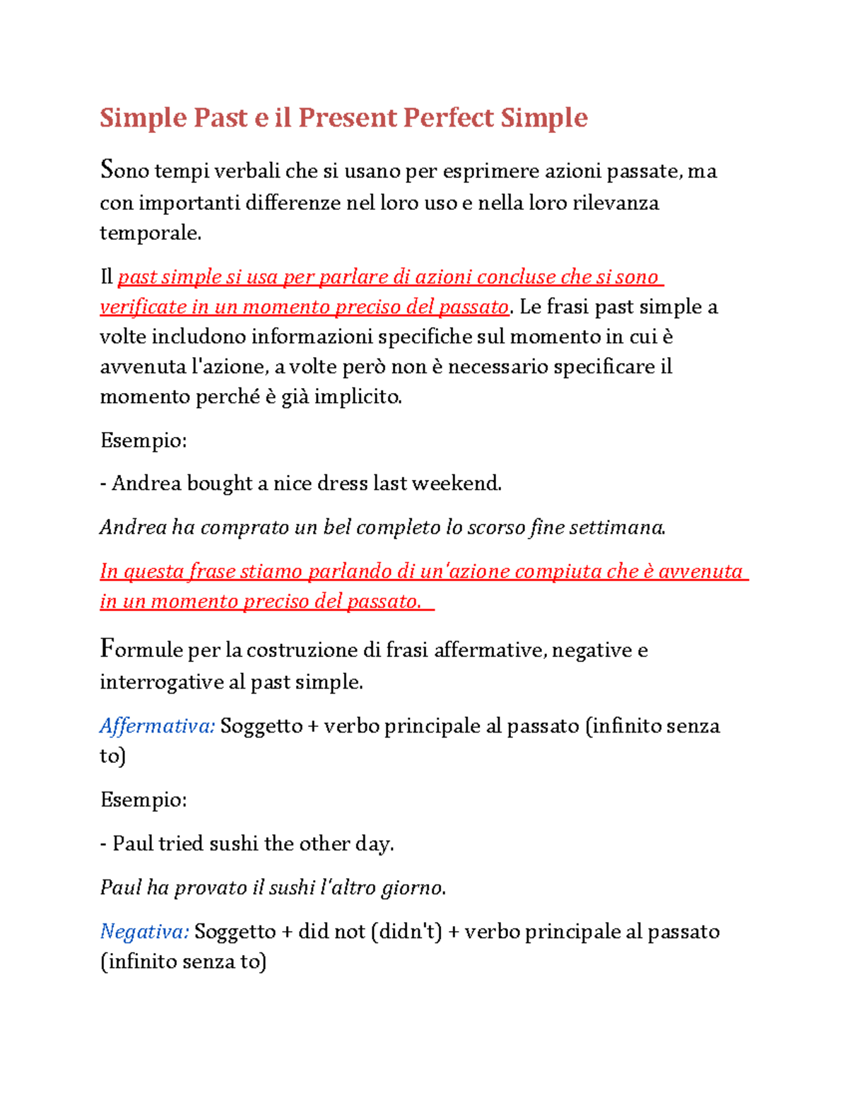 frasi da tradurre in inglese