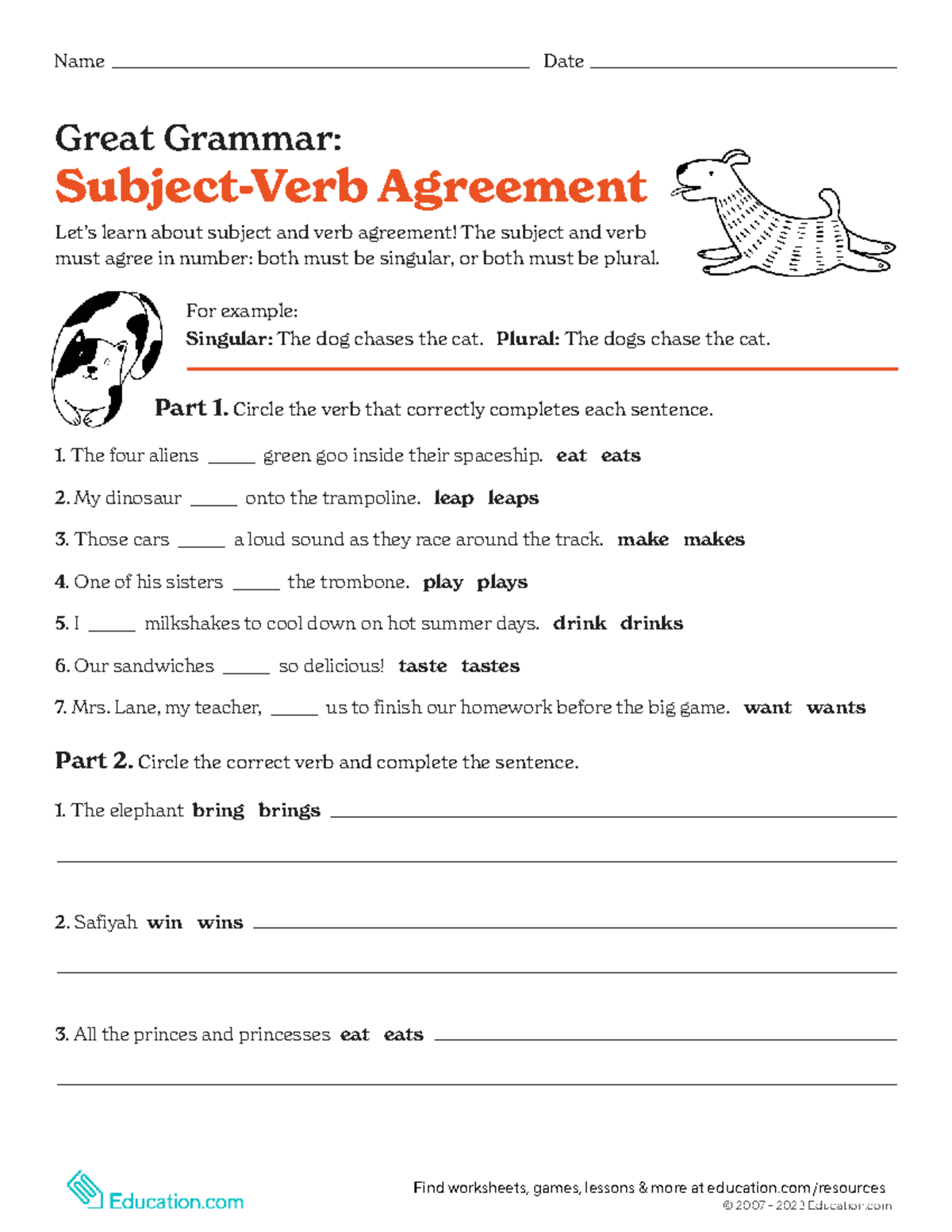 ENG 101: Subject-Verb Agreement Practice Worksheet - Studocu