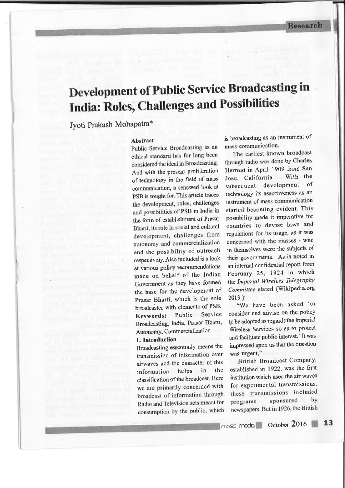 Development of Public Service Broadcasting in India: Challenges ...