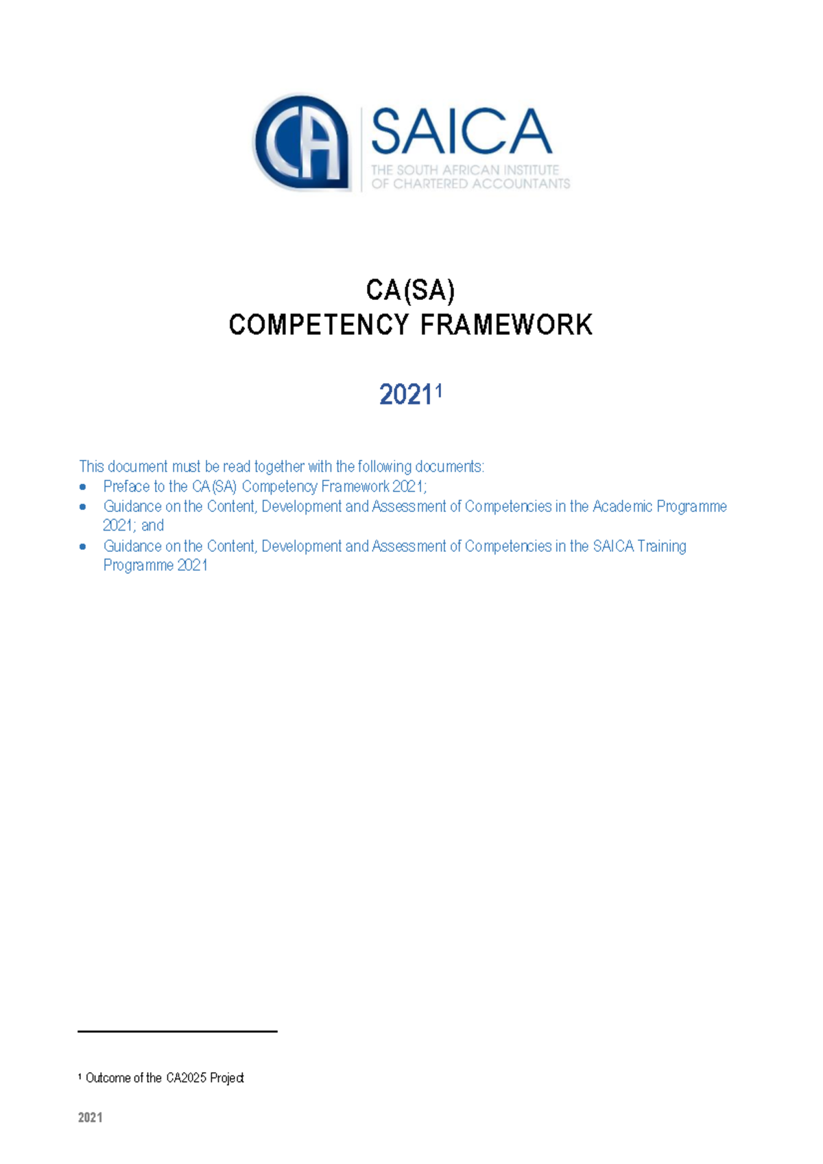 CA(SA) Competency Framework 2021: Key Components and Guidelines - Studocu
