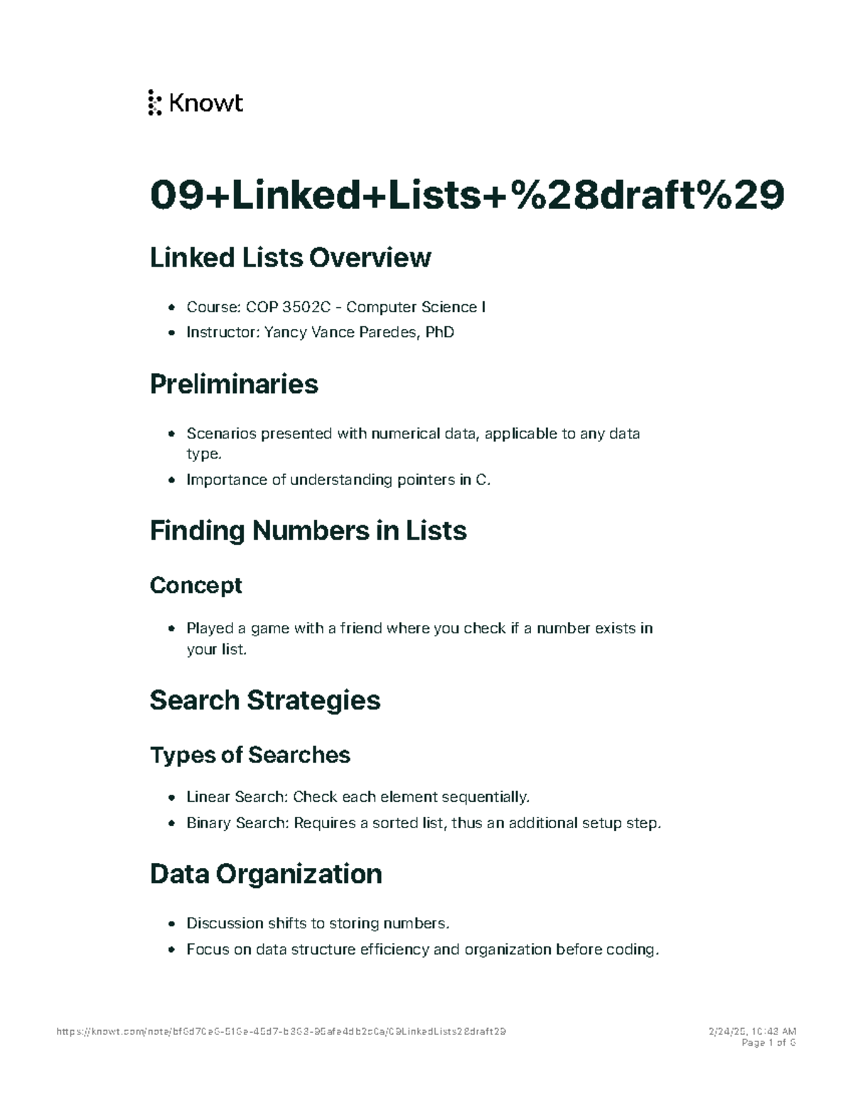 Final Exam Notes on Linked Lists - COP 3502C Computer Science I - 09 ...