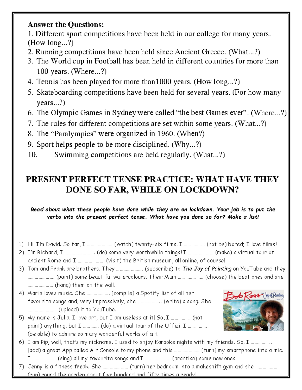 Perfect Present Tense: Exercises & Practice for Lockdown Activities ...
